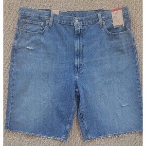 Levi's 469 Loose Shorts Men's Size 42 Blue Denim‎ Cotton Raw Hem Distressed